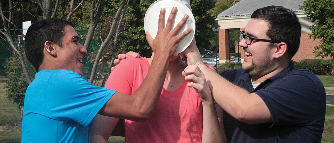 Student getting pied in the face