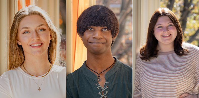 Headshots of three students, a woman, a man and a woman.