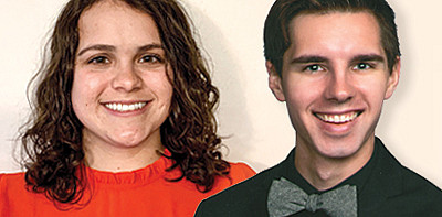 Erin Wetmore, left, and Brian Herrmann, right, have been awarded the prestigious Fulbright U.S. English Teaching Assistant award to teach...